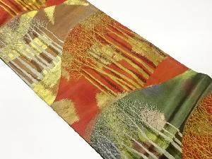 木々に霞模様織出し袋帯